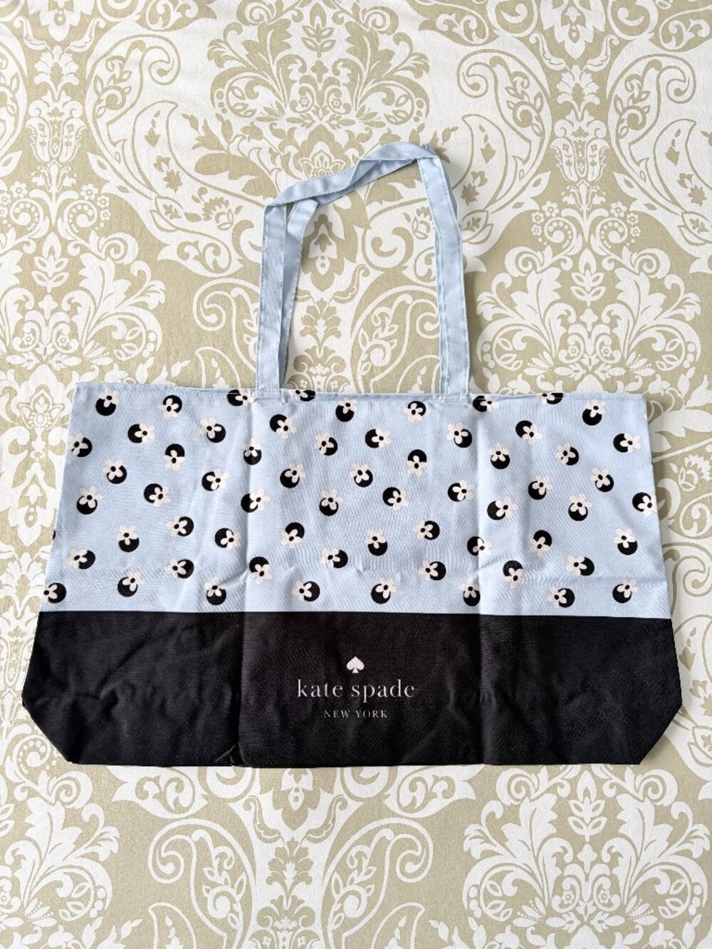 Kate Spade Large Floral Print Open Top Tote Bag Light Blue/ Black
